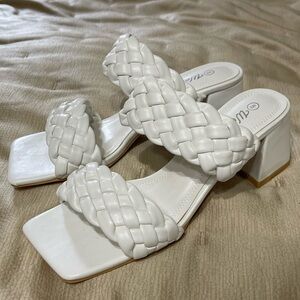 Elegant White Braided Women's Heels